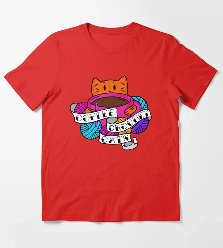 Coffee Crochet Cats T-Shirt Red