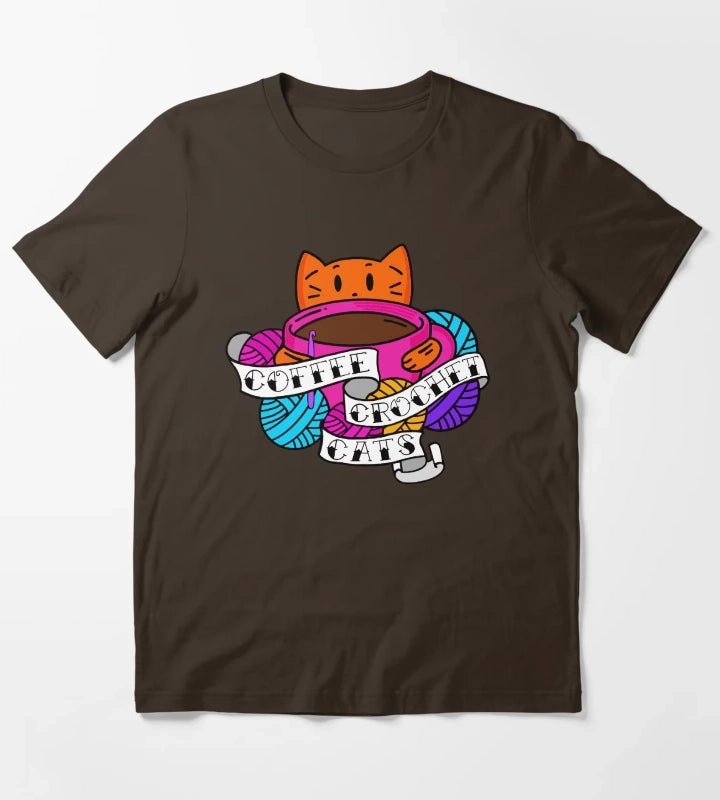 Coffee Crochet Cats T-Shirt Brown