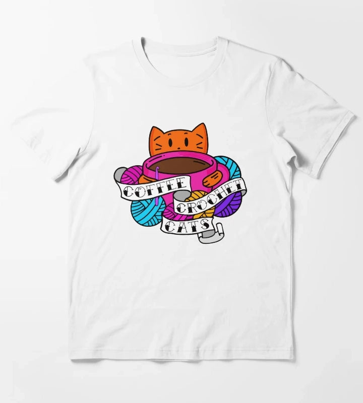Coffee Crochet Cats T-Shirt White