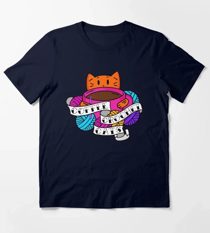 Coffee Crochet Cats T-Shirt Navy