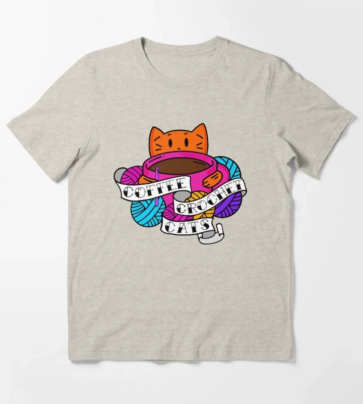 Coffee Crochet Cats T-Shirt Cream