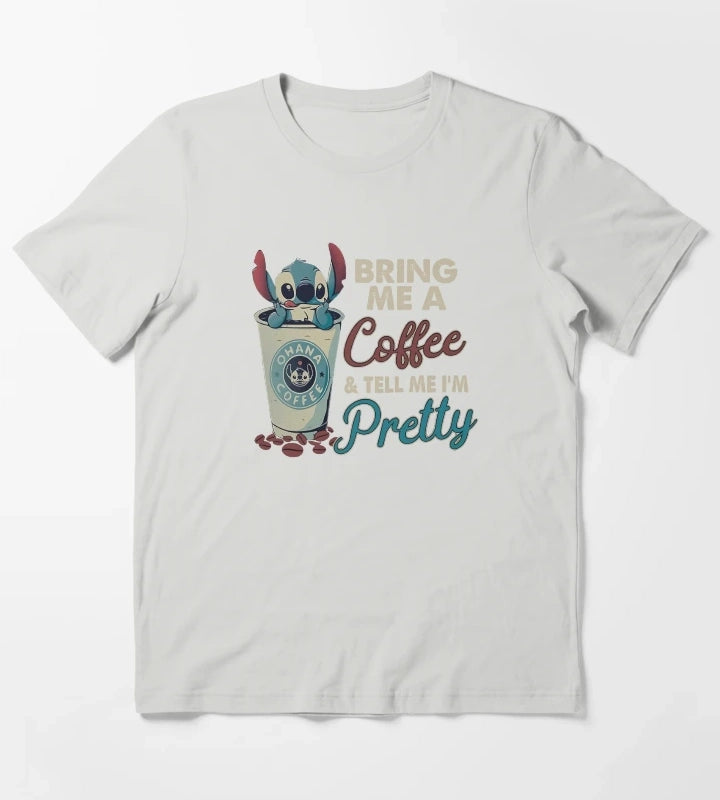 Coffee Disney Stitch Funny T-Shirt Light Grey