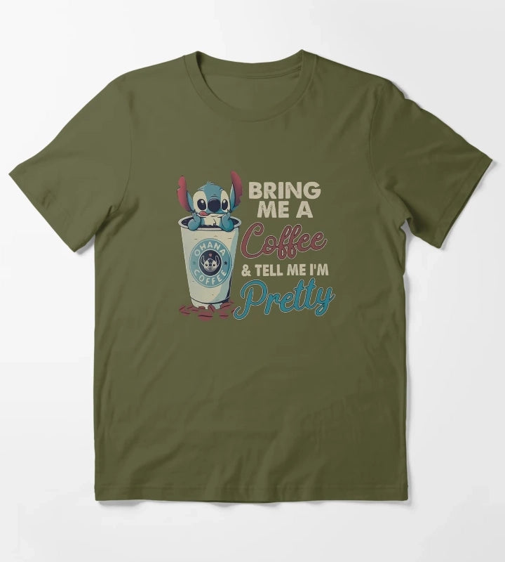 Coffee Disney Stitch Funny T-Shirt Olive Green