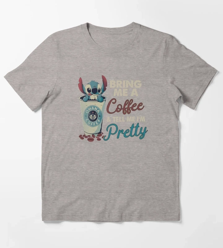 Coffee Disney Stitch Funny T-Shirt Heather Grey