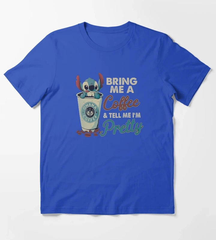 Coffee Disney Stitch Funny T-Shirt Blue