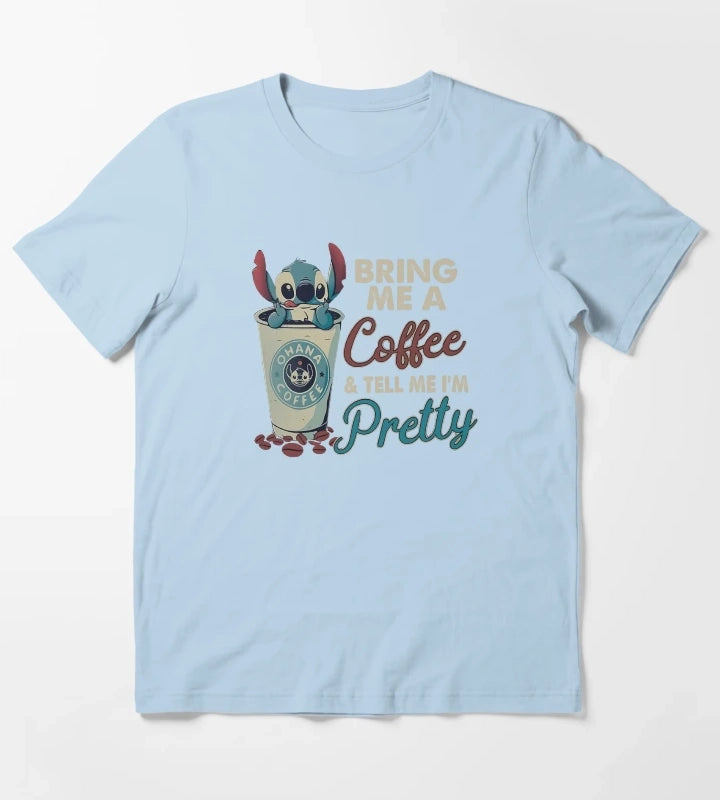 Coffee Disney Stitch Funny T-Shirt Sky Blue