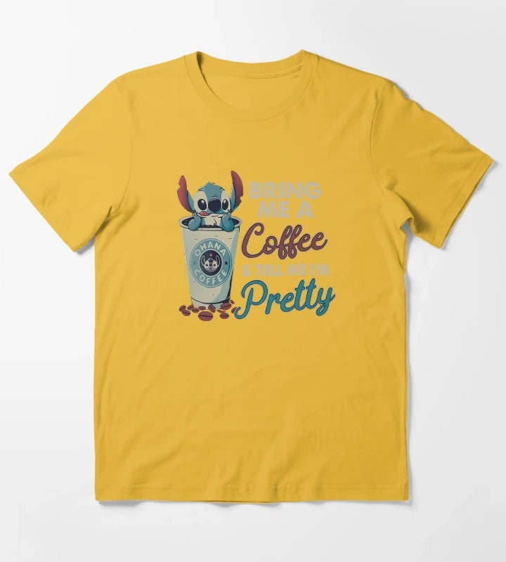 Coffee Disney Stitch Funny T-Shirt Yellow