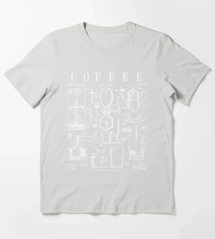 Coffee Drinker Lover Caffeine Addict Vintage Patent Print T-Shirt Light Grey