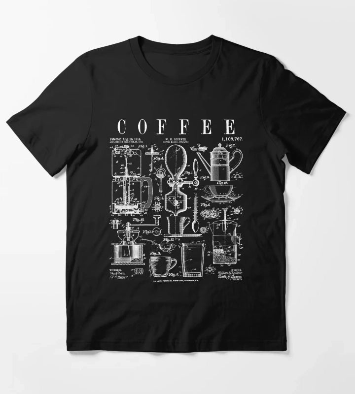 Coffee Drinker Lover Caffeine Addict Vintage Patent Print T-Shirt
