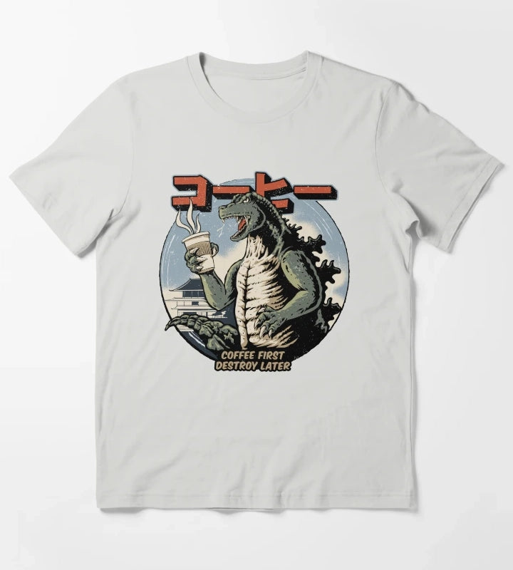Coffee First Destroy Later T-Shirt Light Grey
