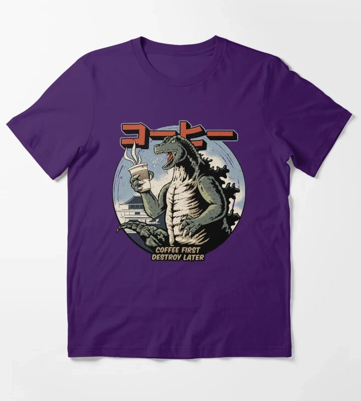 Coffee First Destroy Later T-Shirt Purple