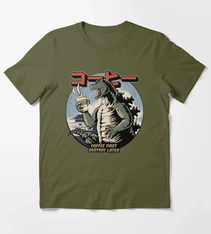 Coffee First Destroy Later T-Shirt Olive Green