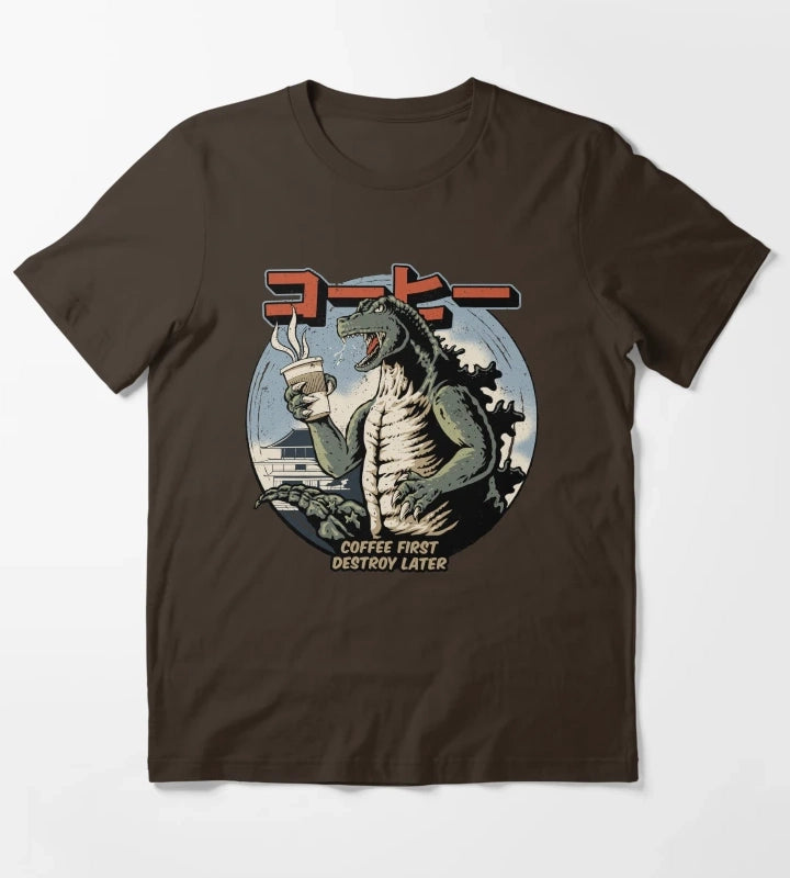 Coffee First Destroy Later T-Shirt Brown