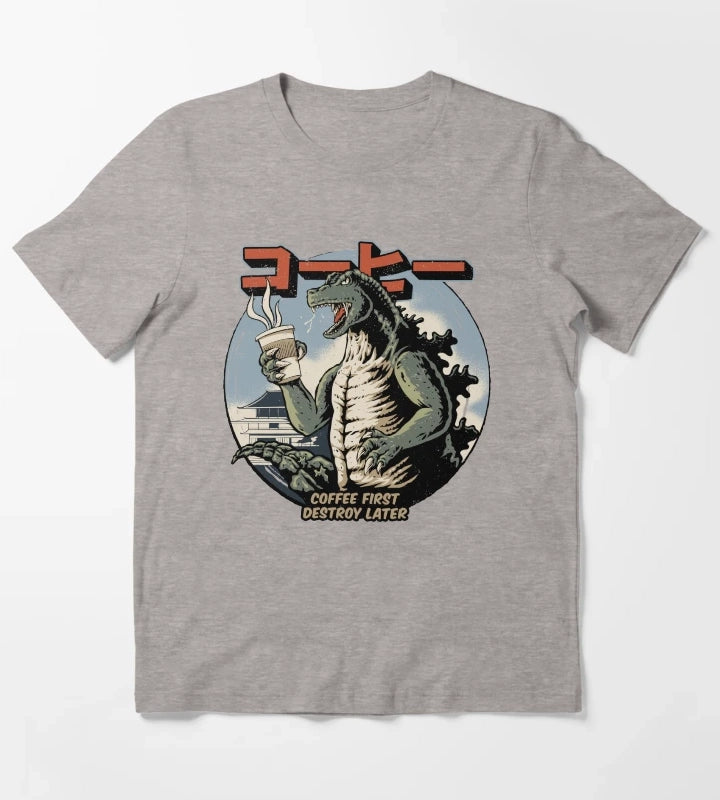 Coffee First Destroy Later T-Shirt Heather Grey
