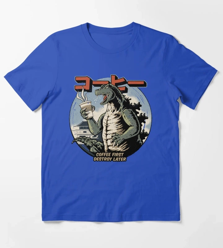 Coffee First Destroy Later T-Shirt Blue