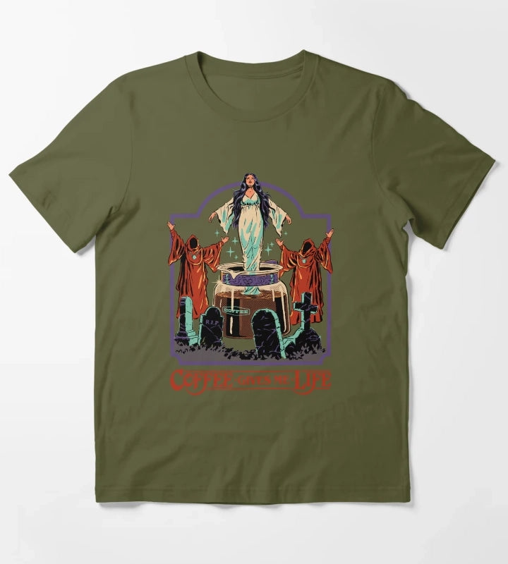 Coffee Gives Me Life T-Shirt Olive Green