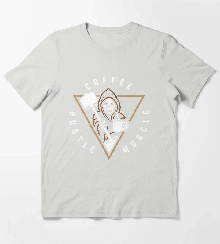 Coffee Hustle Muscle Grim Reaper T-Shirt Light Grey