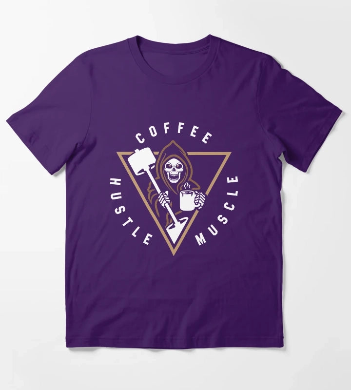 Coffee Hustle Muscle Grim Reaper T-Shirt Purple