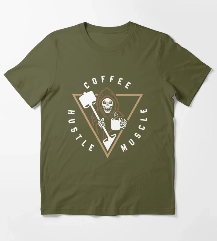 Coffee Hustle Muscle Grim Reaper T-Shirt Olive Green