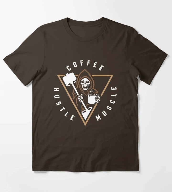 Coffee Hustle Muscle Grim Reaper T-Shirt Brown