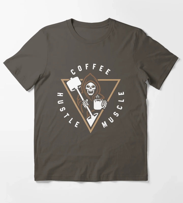 Coffee Hustle Muscle Grim Reaper T-Shirt Dark Grey