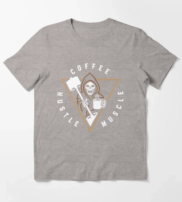 Coffee Hustle Muscle Grim Reaper T-Shirt Heather Grey