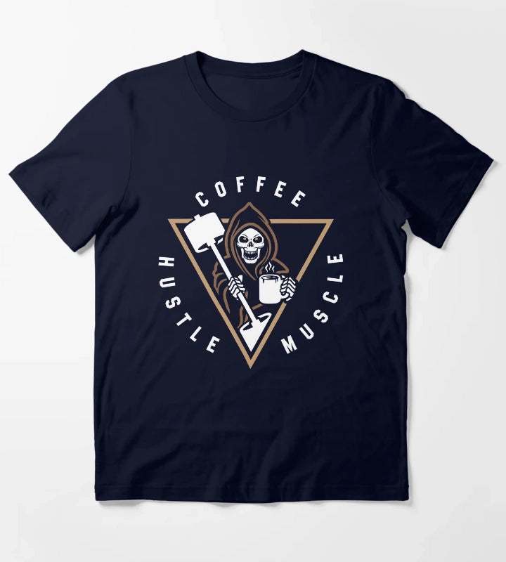 Coffee Hustle Muscle Grim Reaper T-Shirt Navy