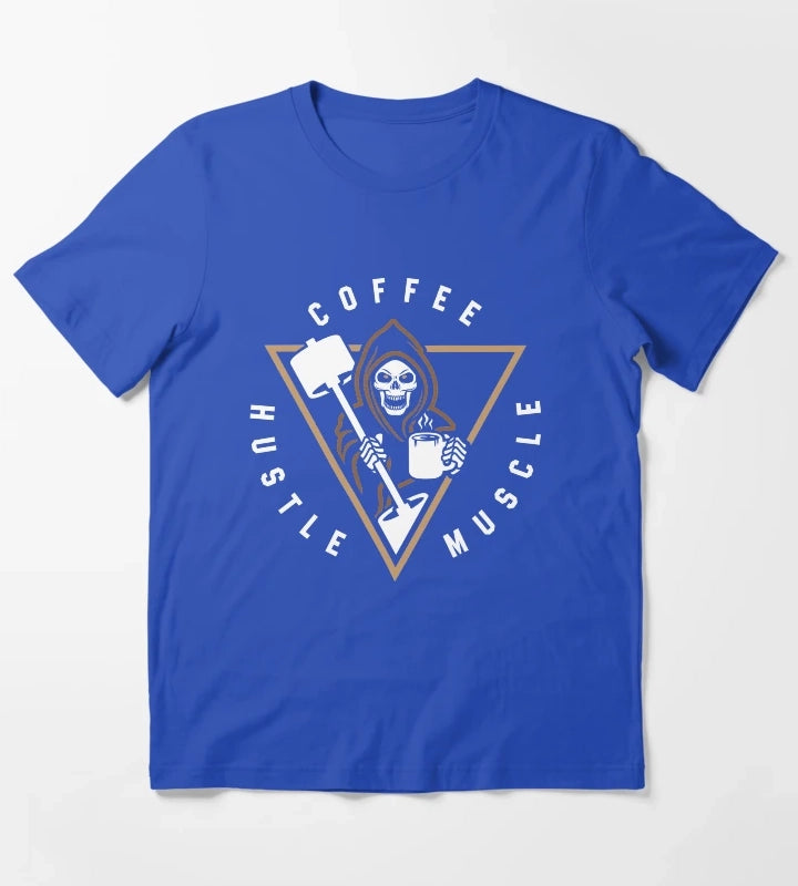 Coffee Hustle Muscle Grim Reaper T-Shirt Blue