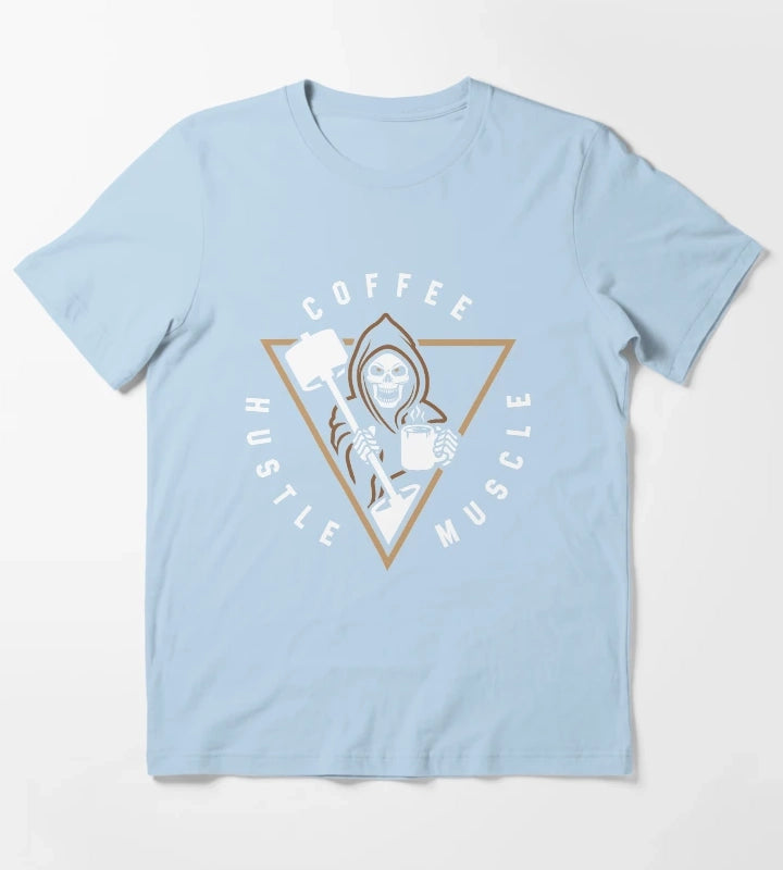 Coffee Hustle Muscle Grim Reaper T-Shirt Sky Blue