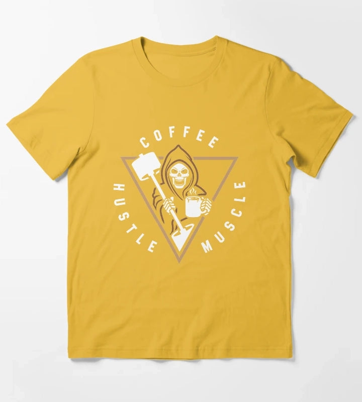 Coffee Hustle Muscle Grim Reaper T-Shirt Yellow