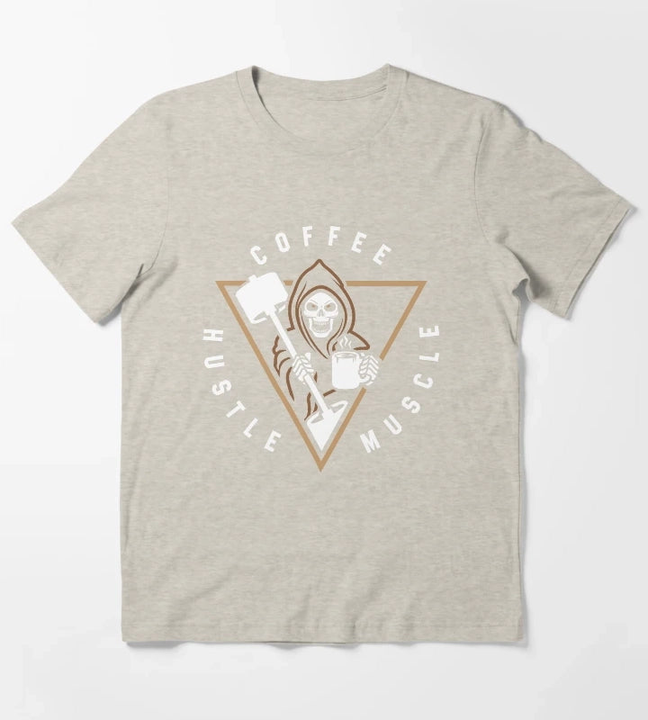 Coffee Hustle Muscle Grim Reaper T-Shirt Cream