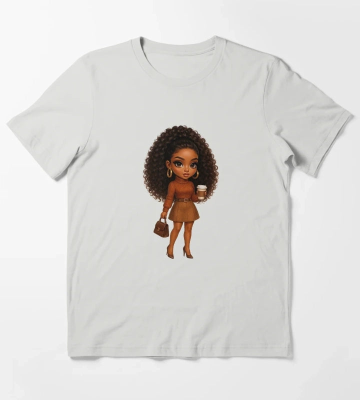 Coffee Lover Chibi Girl Autumn Style T-Shirt Light Grey