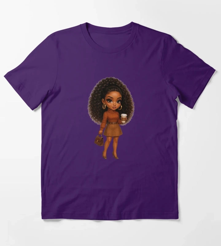 Coffee Lover Chibi Girl Autumn Style T-Shirt Purple