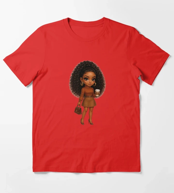 Coffee Lover Chibi Girl Autumn Style T-Shirt Red
