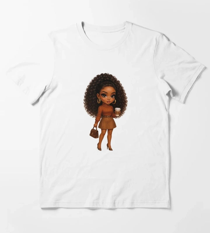 Coffee Lover Chibi Girl Autumn Style T-Shirt White