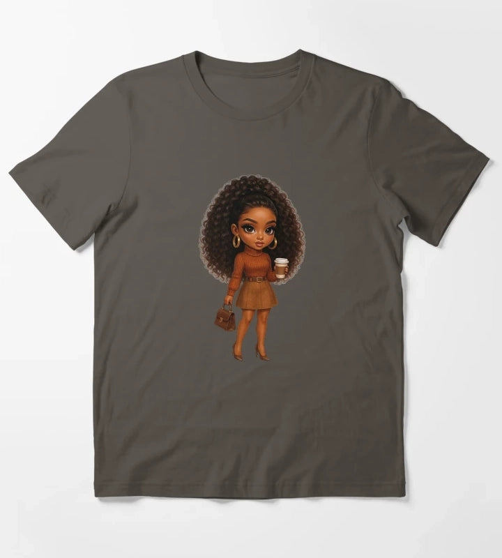 Coffee Lover Chibi Girl Autumn Style T-Shirt Dark Grey