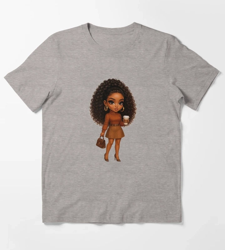 Coffee Lover Chibi Girl Autumn Style T-Shirt Heather Grey