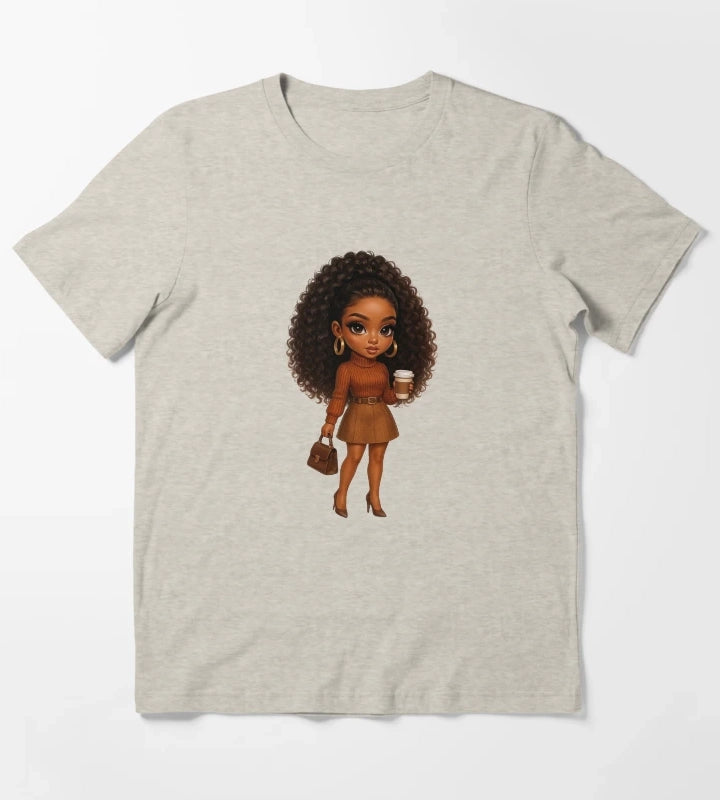 Coffee Lover Chibi Girl Autumn Style T-Shirt Cream