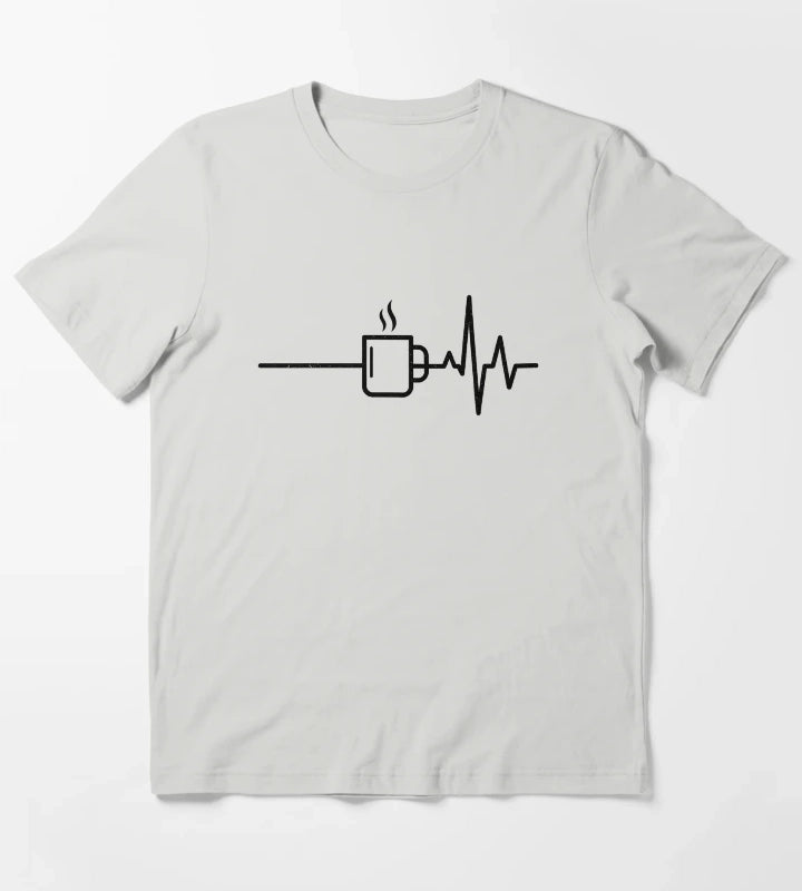 Coffee Mug Heartbeat EKG T-Shirt Light Grey