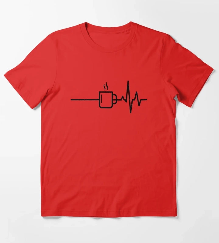 Coffee Mug Heartbeat EKG T-Shirt Red