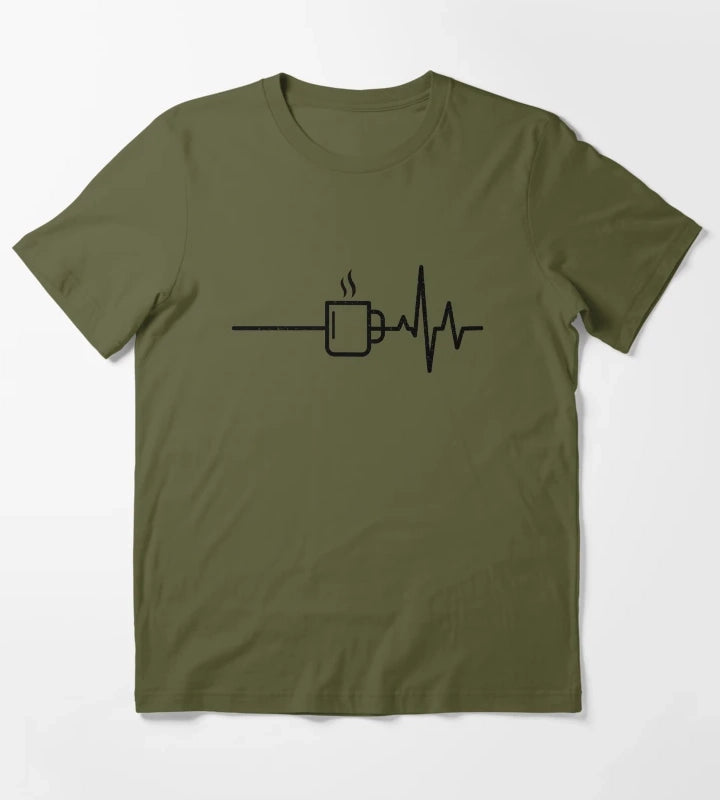 Coffee Mug Heartbeat EKG T-Shirt Olive Green