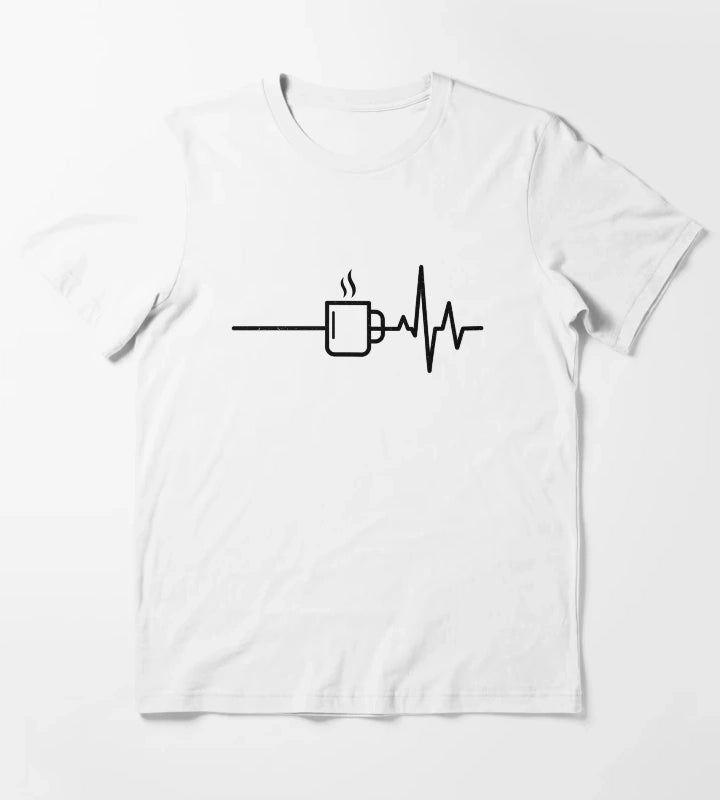 Coffee Mug Heartbeat EKG T-Shirt White