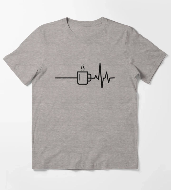 Coffee Mug Heartbeat EKG T-Shirt Heather Grey