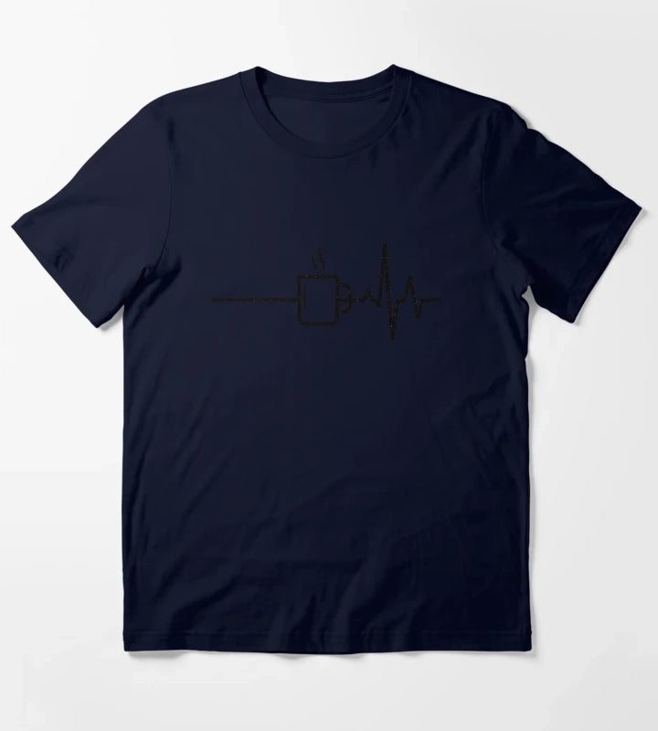 Coffee Mug Heartbeat EKG T-Shirt Navy