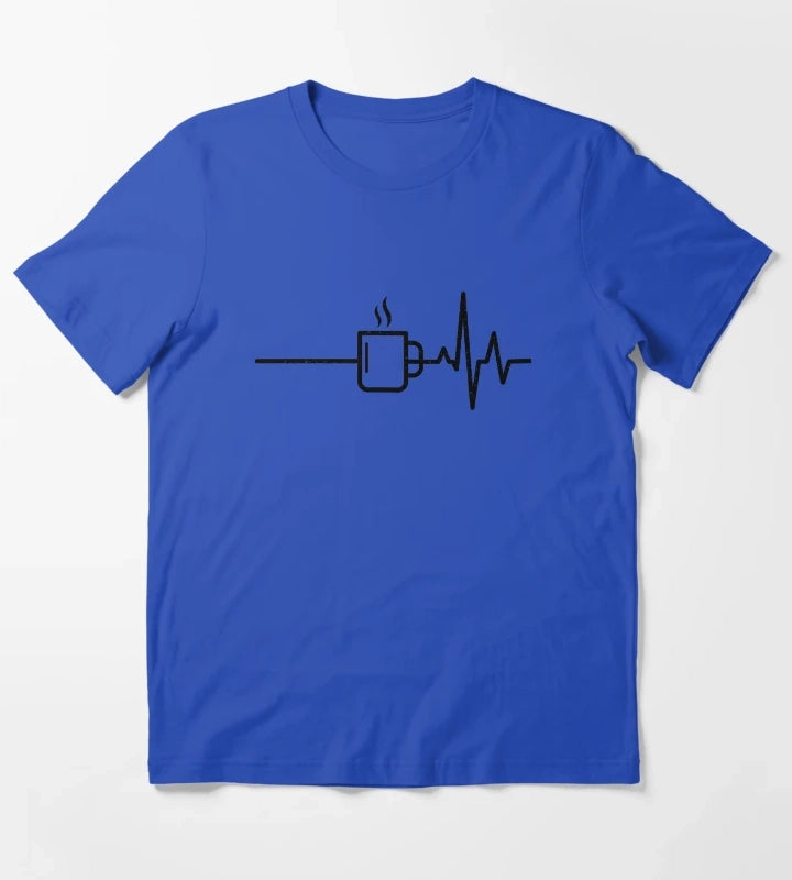 Coffee Mug Heartbeat EKG T-Shirt Blue