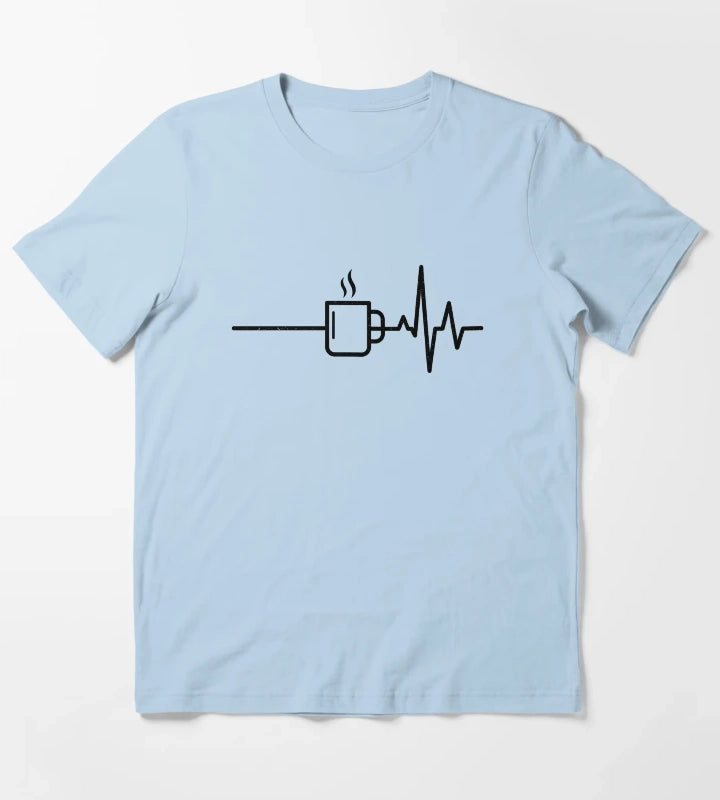 Coffee Mug Heartbeat EKG T-Shirt Sky Blue