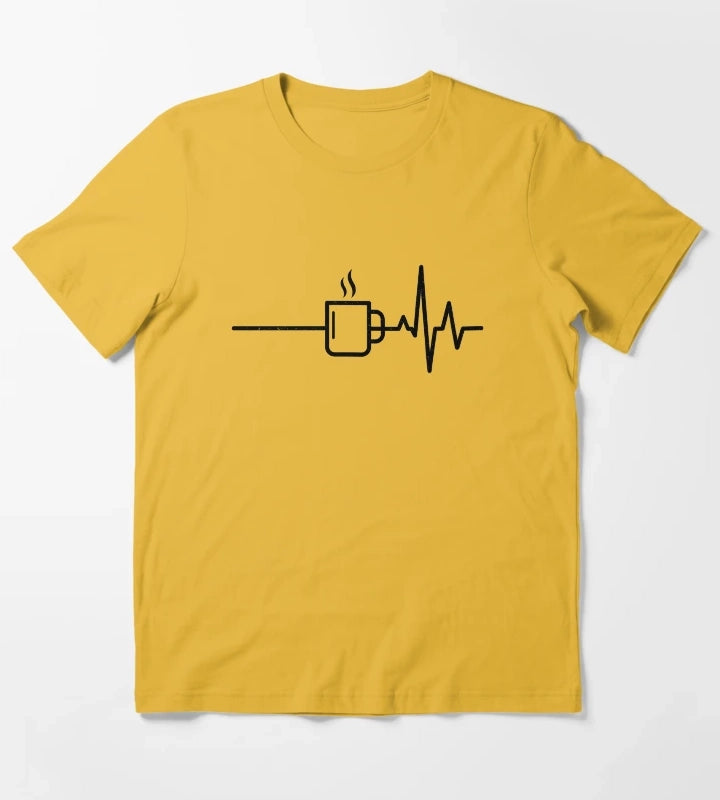 Coffee Mug Heartbeat EKG T-Shirt Yellow