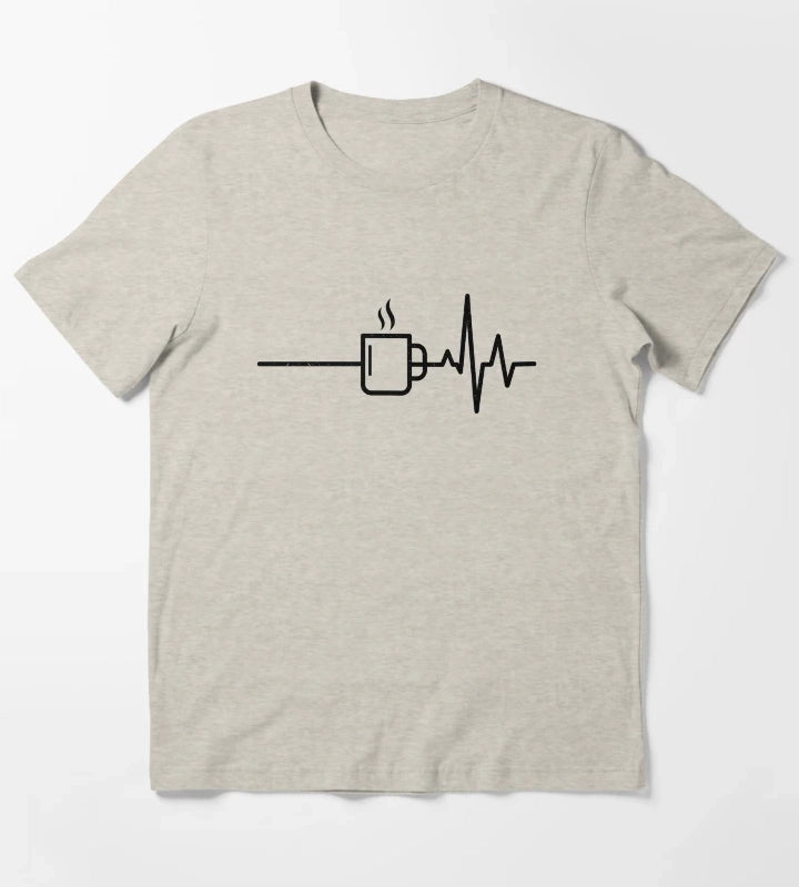 Coffee Mug Heartbeat EKG T-Shirt Cream