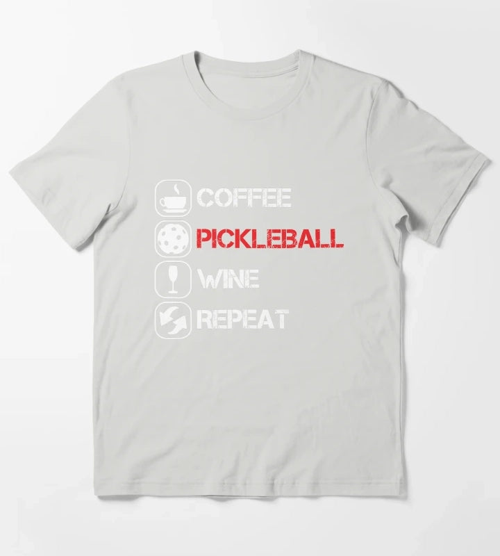Coffee Pickleball Wine Repeat T-Shirt Light Grey