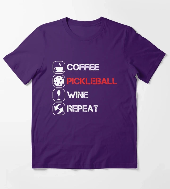 Coffee Pickleball Wine Repeat T-Shirt Purple
